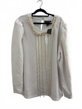 Ashley Stewart 22/24 White Blouse Gold Chain Detail - CALLOUT